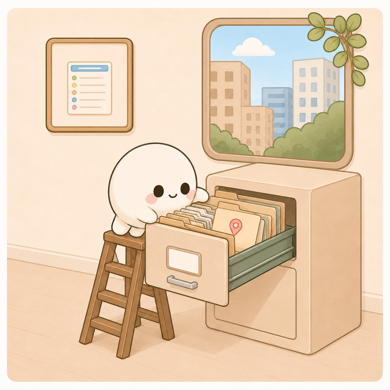 Mochi looking through company records